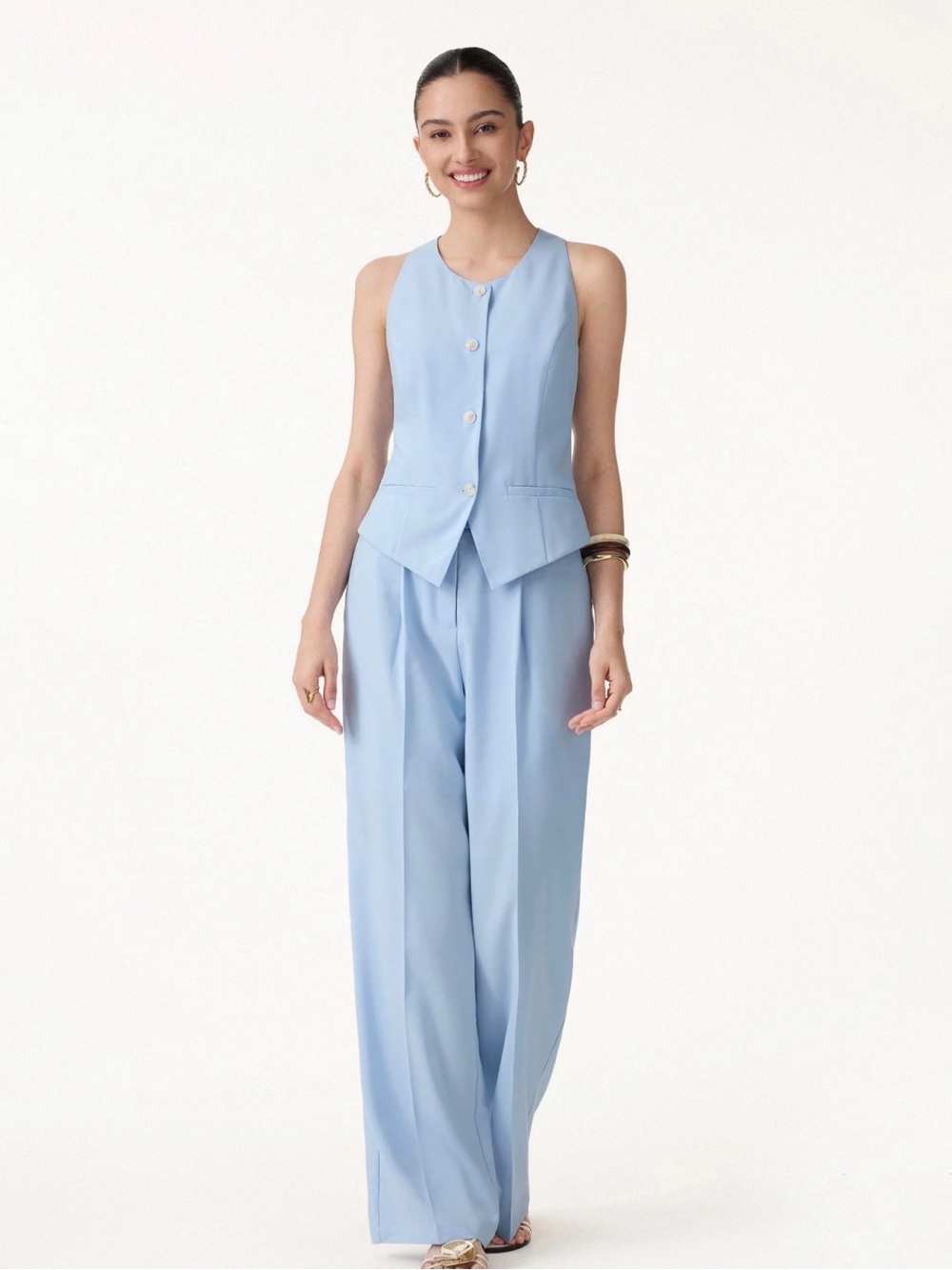 OGL Move women’s Ponte Light Blue Wide-Leg Trouser Pants – NWT Large/Petite